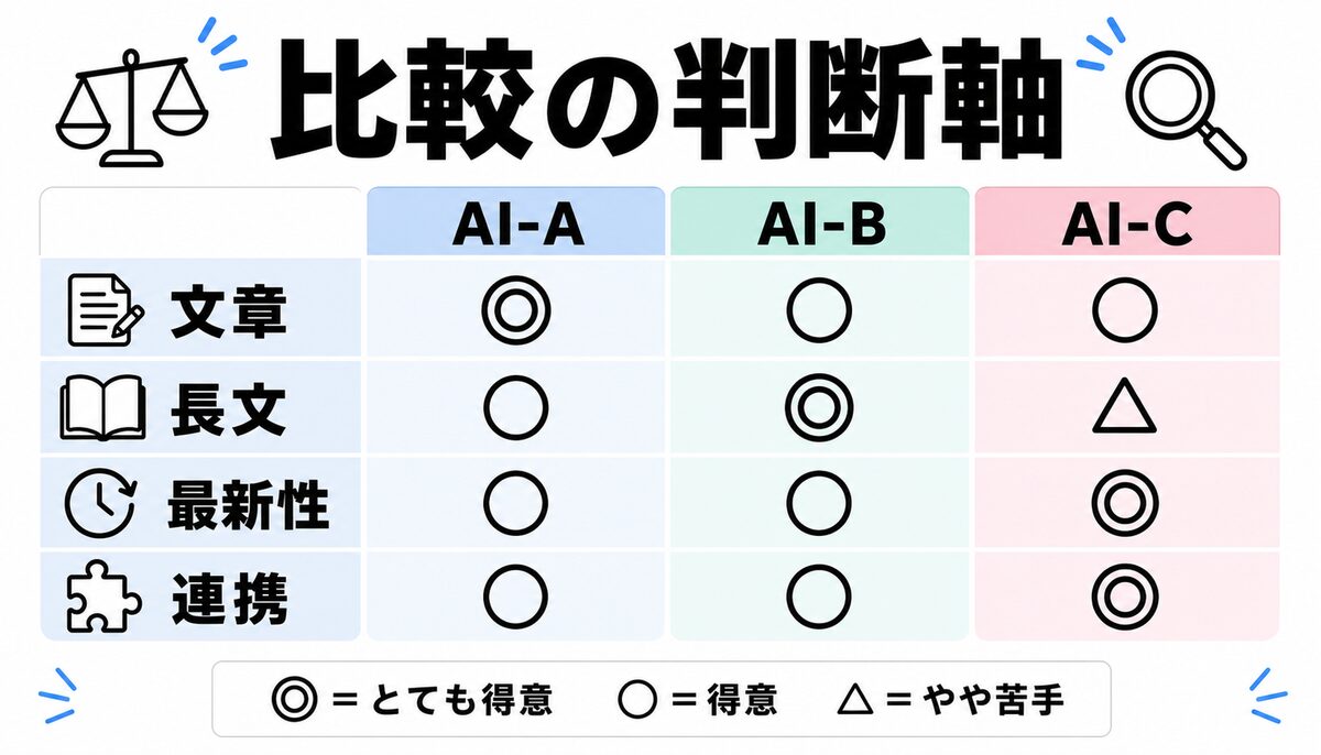 3つのAIを比較するときの判断軸