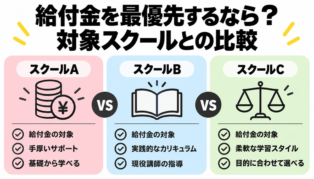 給付金を最優先するなら？対象スクールとの比較