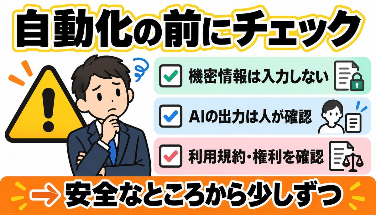 自動化の前にチェック｜機密情報・出力確認・利用規約