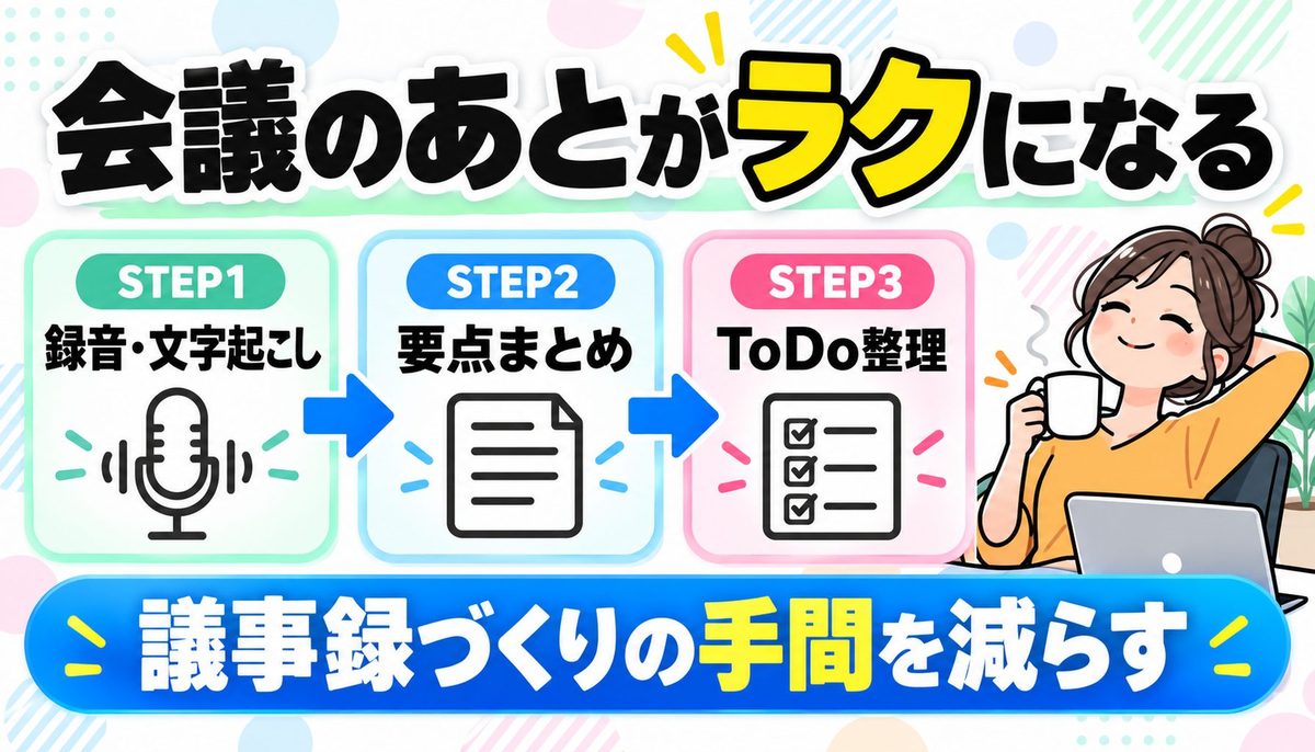 会議のあとがラクになる｜録音・文字起こし、要点まとめ、ToDo整理の3ステップ